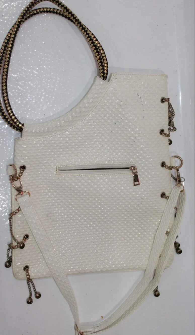 Ivory Rhinestone-Embellished Tote with Chain Handles